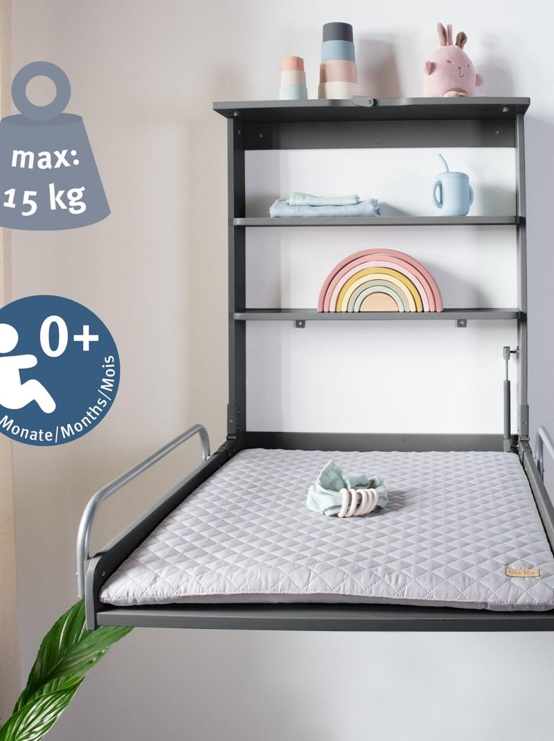 Table à langer murale rabattable + matelas déperlant 'Roba style' gris anthracite - Kiabi