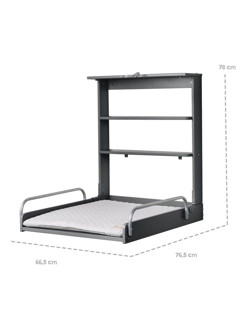 Table à langer murale rabattable + matelas déperlant 'Roba style' gris anthracite - Kiabi