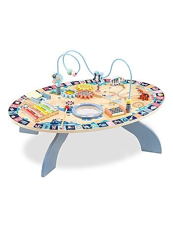 Table d'activités bois enfants +6 mois - table interactive sensorielle: cymbales, tambour