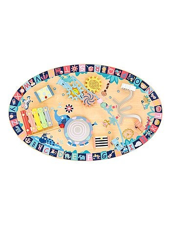 Table d'activités bois enfants +6 mois - table interactive sensorielle: cymbales, tambour