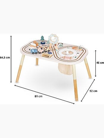 Table d'activités bois jouet éducatif, boucle motrice avec perles, trieuse de forme, hochet, miroir