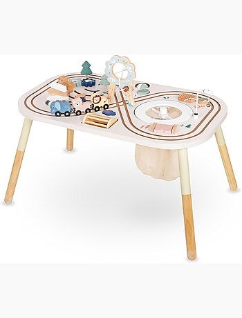 Table d'activités bois jouet éducatif, boucle motrice avec perles, trieuse de forme, hochet, miroir