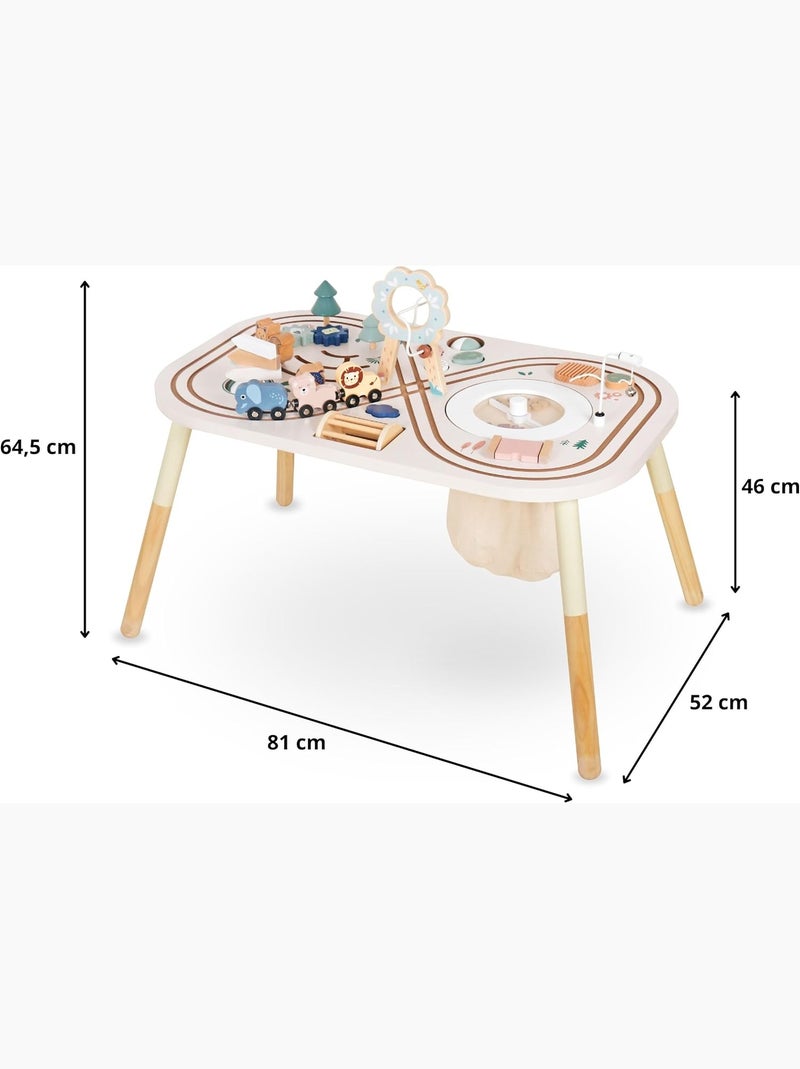 Table d'activités bois jouet éducatif, boucle motrice avec perles, trieuse de forme, hochet, miroir N/A - Kiabi
