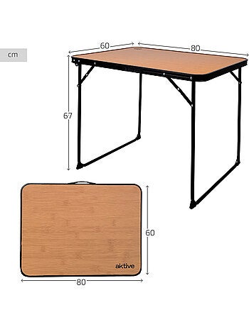 Table de camping pliante en bambou avec poignée de transport aktive