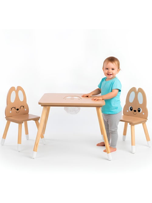 Table enfants bois avec rangement et 2 chaises motif lapin meuble chambre – mamabrum - Kiabi