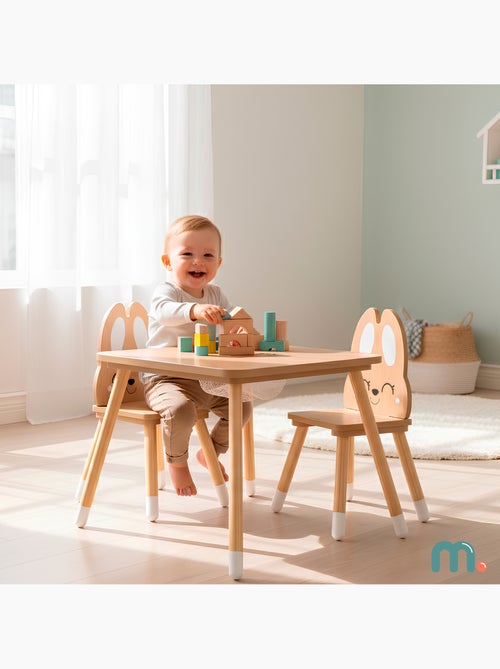 Table enfants bois avec rangement et 2 chaises motif lapin meuble chambre – mamabrum - Kiabi