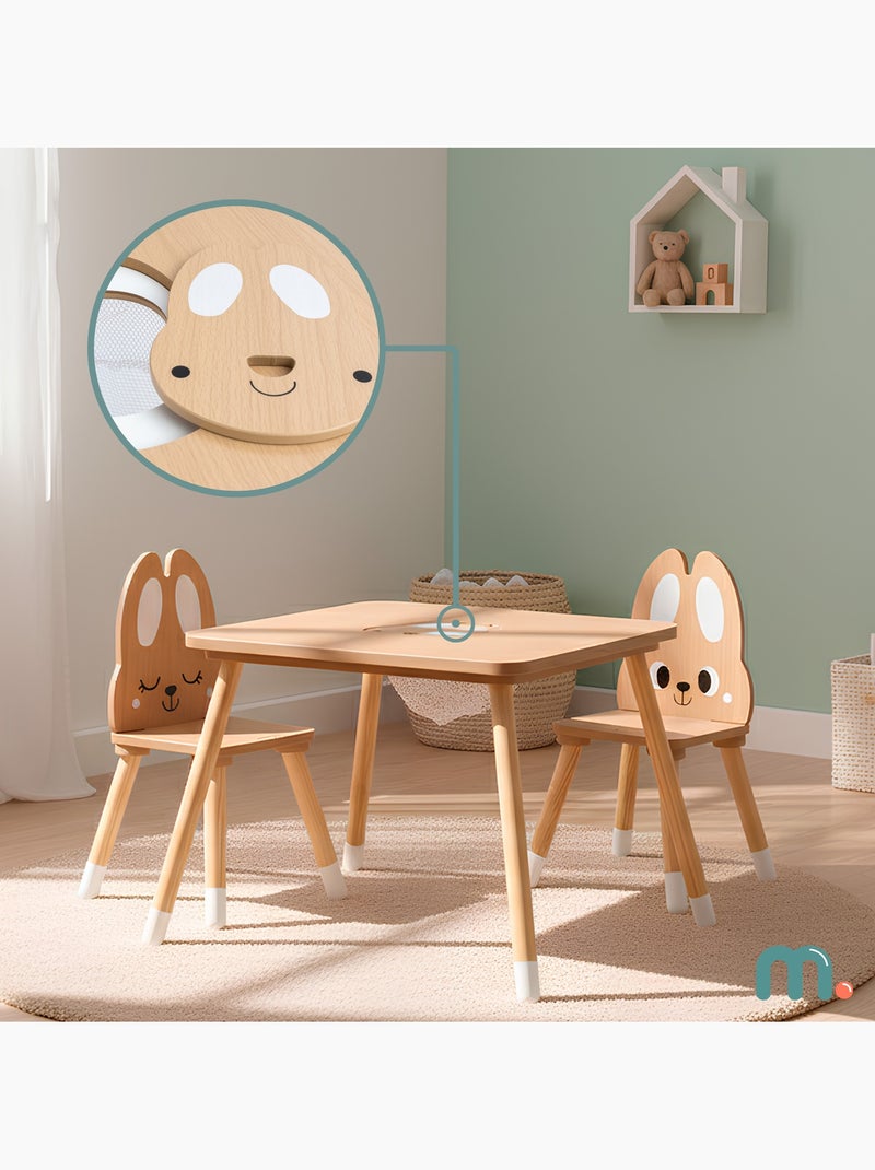 Table enfants bois avec rangement et 2 chaises motif lapin meuble chambre – mamabrum N/A - Kiabi