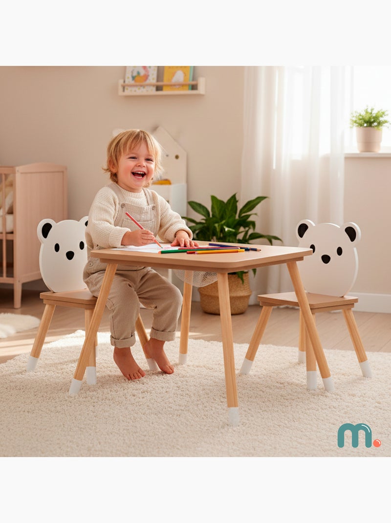 Table et 2 chaises enfant bois avec rangement 67x67 mamabrum Beige - Kiabi
