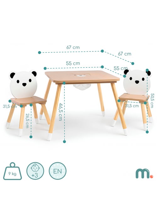 Table et 2 chaises enfant bois avec rangement 67x67 mamabrum - Kiabi Table et 2 chaises enfant bois avec rangement 67x67 mamabrum - Kiabi