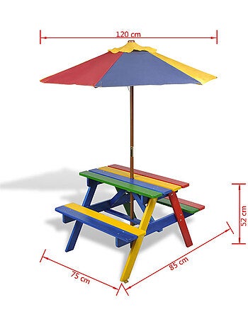 Table et bancs avec parasol pour enfants