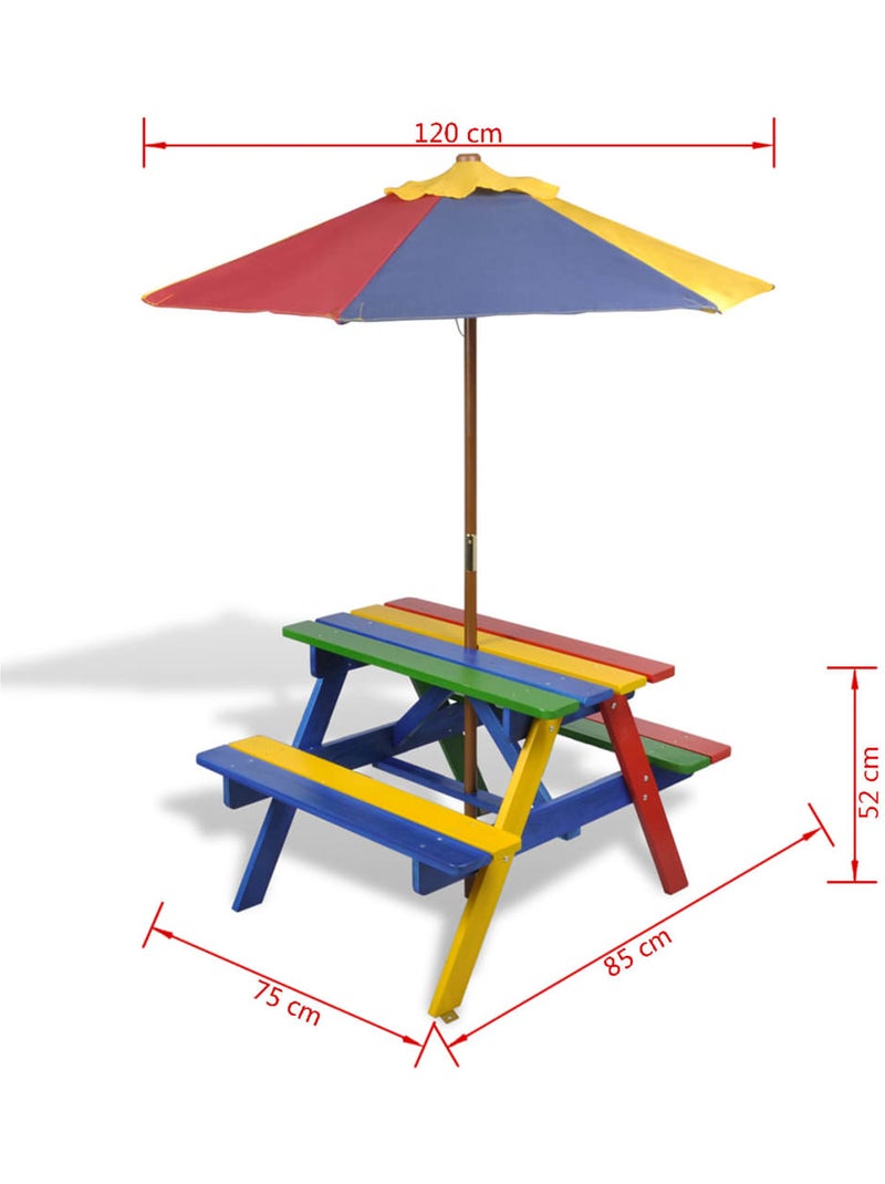 Table et bancs avec parasol pour enfants Multicolore - Kiabi