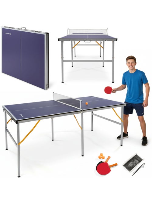 Table ping-pong hypermotion pliable portable 180x92 - filet 2 raquettes 3 balles - Kiabi Table ping-pong hypermotion pliable portable 180x92 - filet 2 raquettes 3 balles - Kiabi