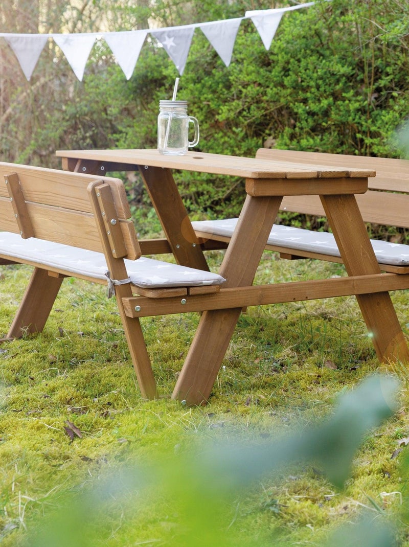 Table pique-nique enfants en bois massif + 2 coussins 'Roba picnic for 4' Marron - Kiabi