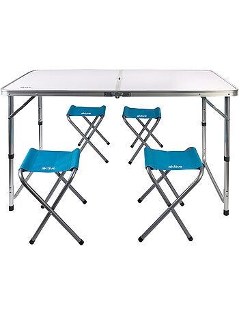 Table pliante réglable en hauteur avec 4 tabourets aktive