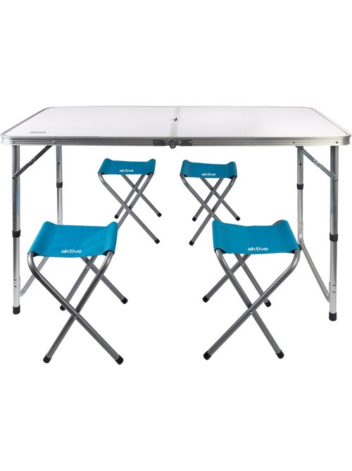 Table pliante réglable en hauteur avec 4 tabourets aktive - Kiabi Table pliante réglable en hauteur avec 4 tabourets aktive - Kiabi