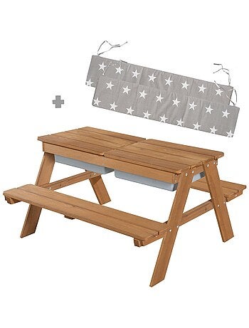 Table sable et eau en bois massif pour pique-nique avec 2 coussins - 4 Places 'Roba outdoor+ play'