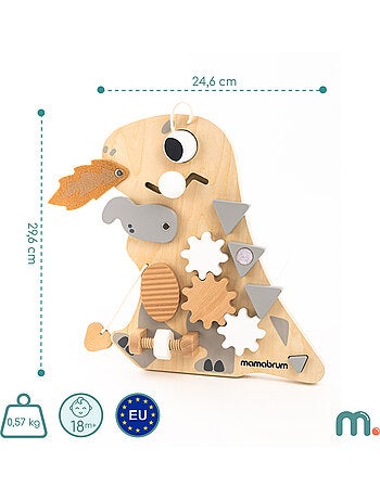 Tableau busy board bois dinosaure 10en1 25x30cm sensoriel montessori mamabrum