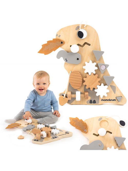 Tableau busy board bois dinosaure 10en1 25x30cm sensoriel montessori mamabrum - Kiabi Tableau busy board bois dinosaure 10en1 25x30cm sensoriel montessori mamabrum - Kiabi