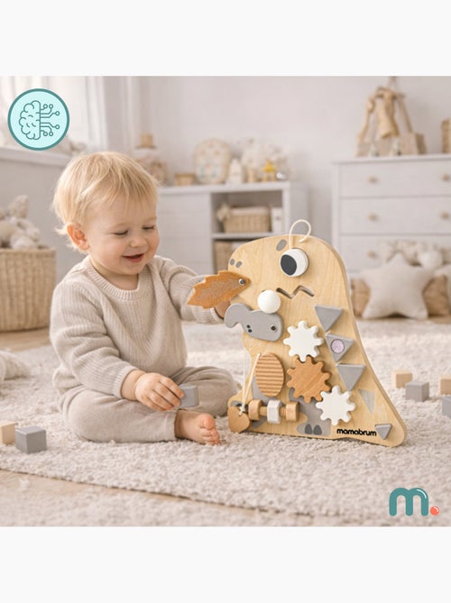 Tableau busy board bois dinosaure 10en1 25x30cm sensoriel montessori mamabrum - Kiabi Tableau busy board bois dinosaure 10en1 25x30cm sensoriel montessori mamabrum - Kiabi