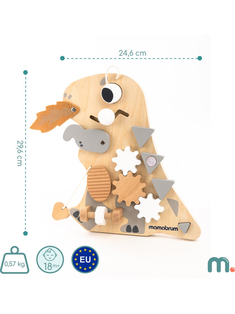 Tableau busy board bois dinosaure 10en1 25x30cm sensoriel montessori mamabrum N/A - Kiabi