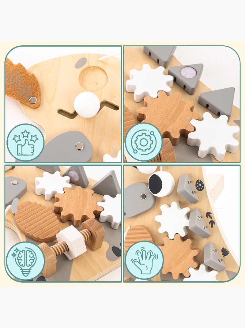 Tableau busy board bois dinosaure 10en1 25x30cm sensoriel montessori mamabrum N/A - Kiabi