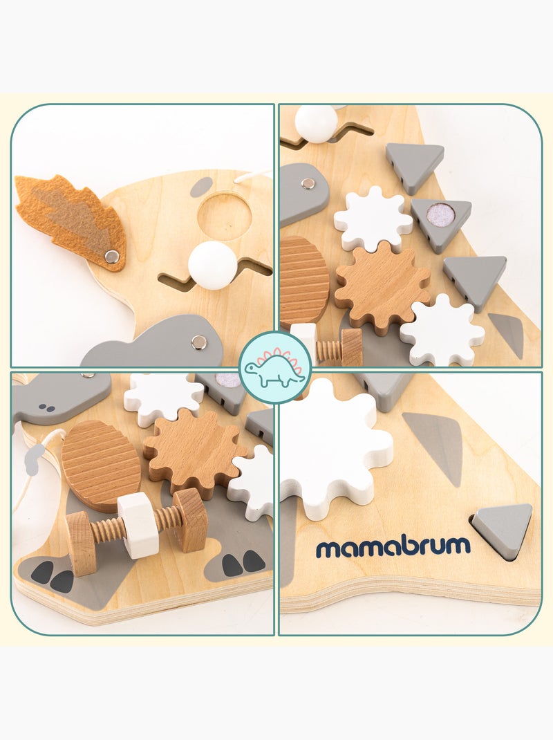 Tableau busy board bois dinosaure 10en1 25x30cm sensoriel montessori mamabrum N/A - Kiabi