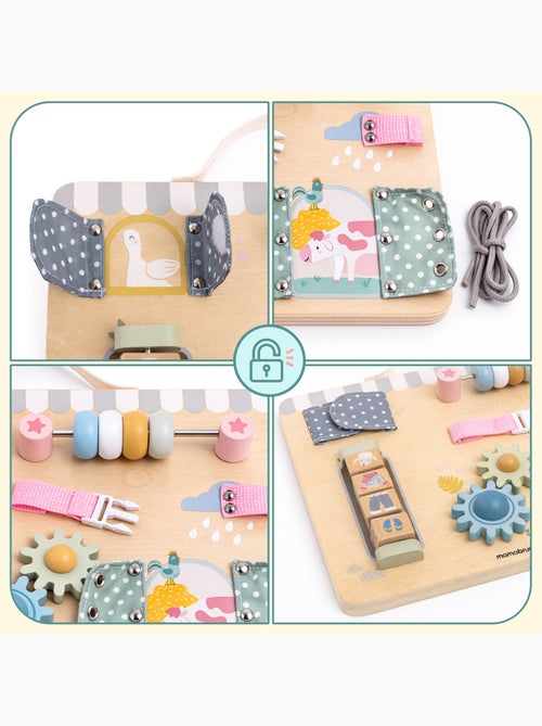 Tableau busy board bois ferme 30x24cm 6 activites engrenages poignee mamabrum - Kiabi Tableau busy board bois ferme 30x24cm 6 activites engrenages poignee mamabrum - Kiabi