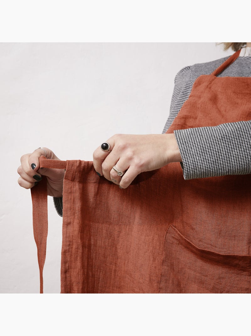 Tablier ajustable – lin lavé français 160 g/m² – soline Orange - Kiabi