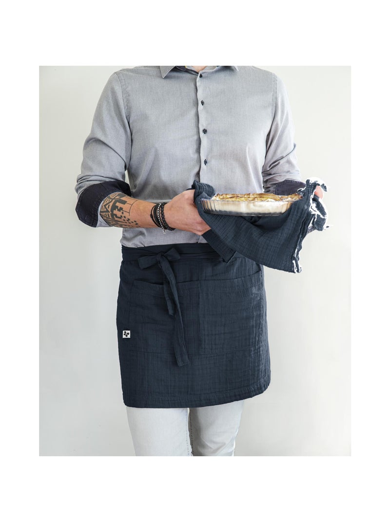 Tablier serveur – gaze de coton unie gaïa Bleu foncé - Kiabi