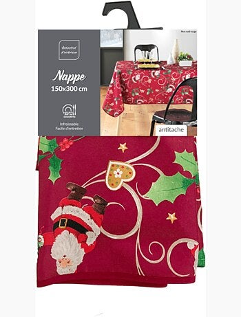Tafelkleden van polyester père noël rouge motif houx promo linge