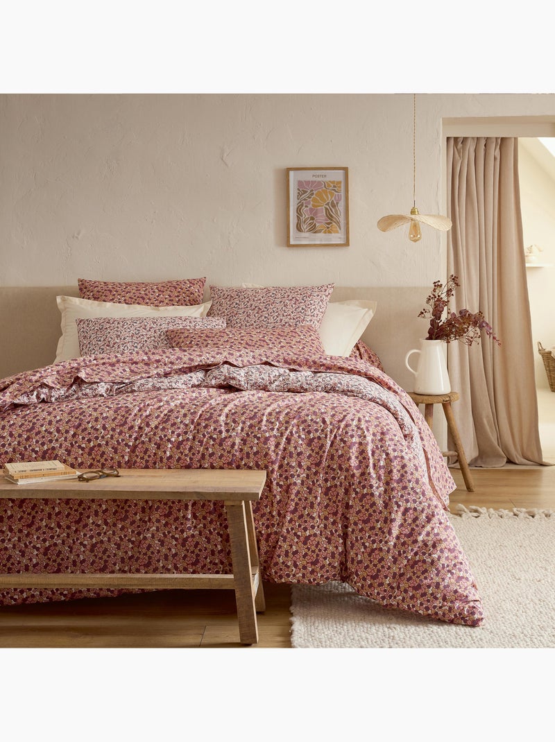 Taie de traversin en coton motif floral Violet prune - Kiabi
