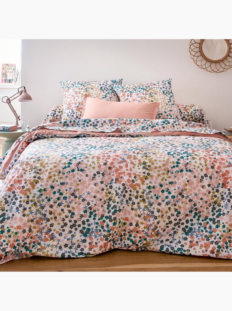Taie de traversin percale de coton 80 fils motif floral Rose - Kiabi