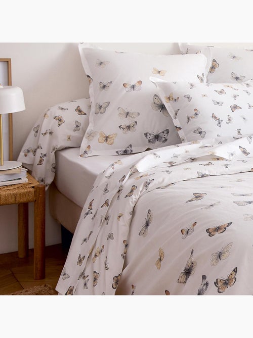 Taie de traversin percale de coton 80 fils motif papillons - Kiabi
