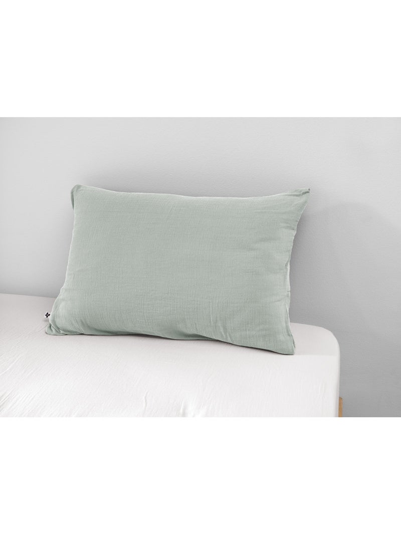 Taie d’oreiller – double gaze de coton – gaïa minuit Vert eucalyptus - Kiabi
