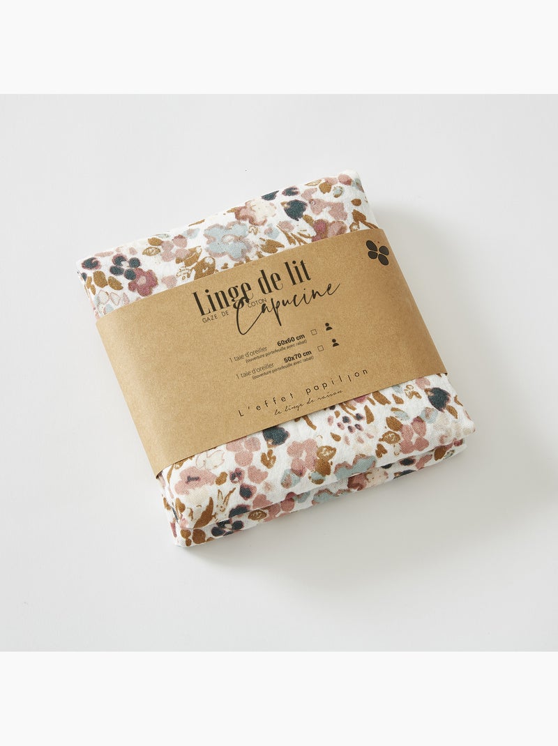 Taie d’oreiller – double gaze de coton imprimée capucine Beige Pampa - Kiabi