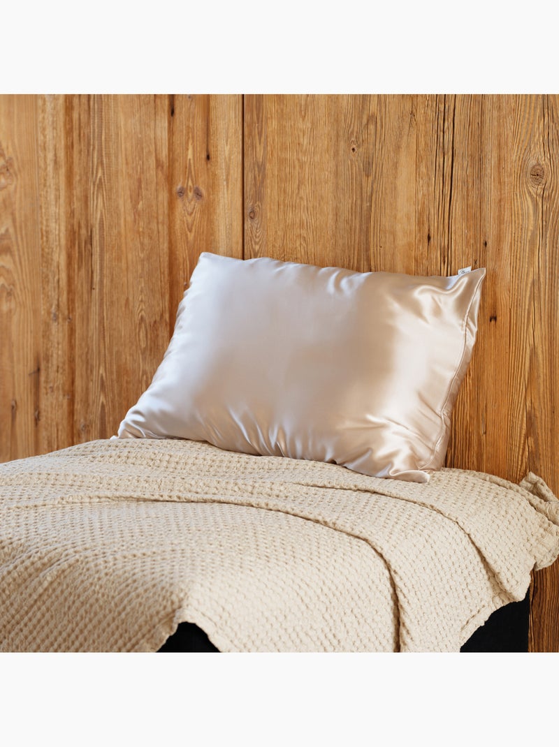 Taie d’oreiller en soie anti frisotti et anti-âge Beige - Kiabi