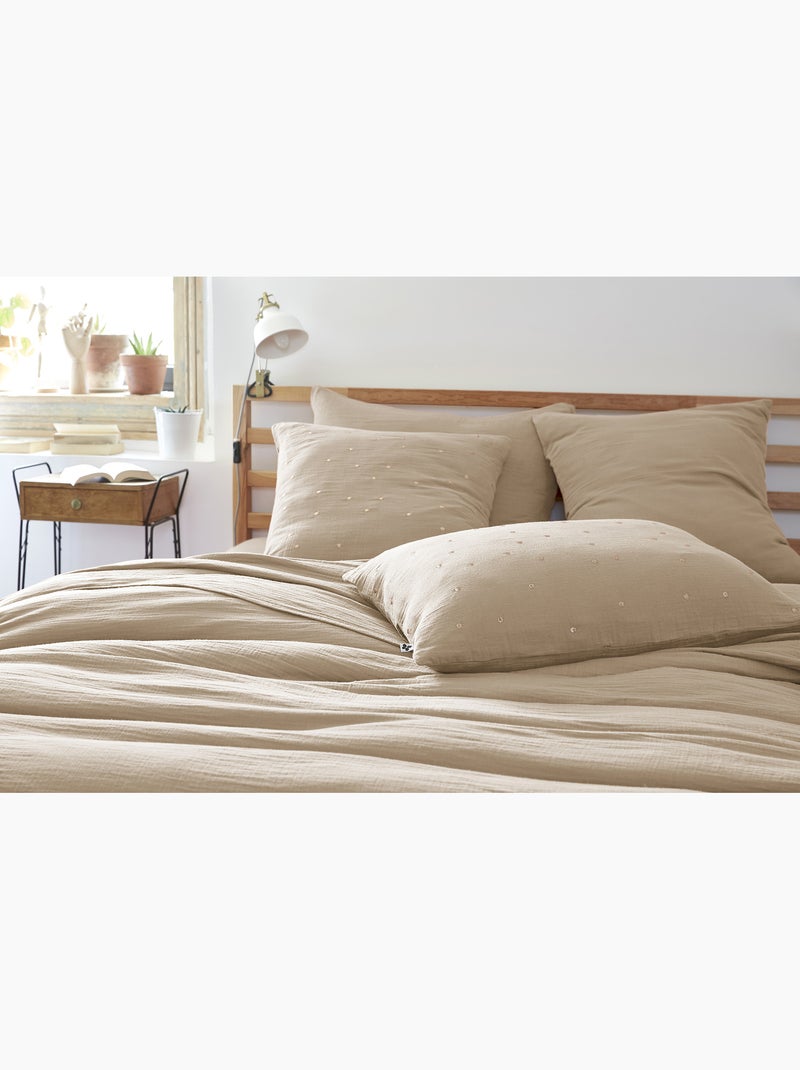 Taie d’oreiller – gaze de coton brodée fil or – gaïa chic Beige Ficelle - Kiabi