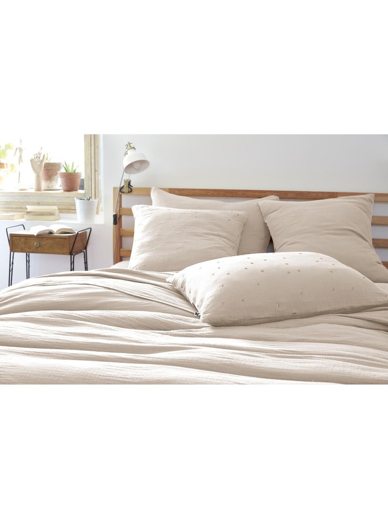 Taie d’oreiller – gaze de coton brodée fil or – gaïa chic Beige Pampa - Kiabi
