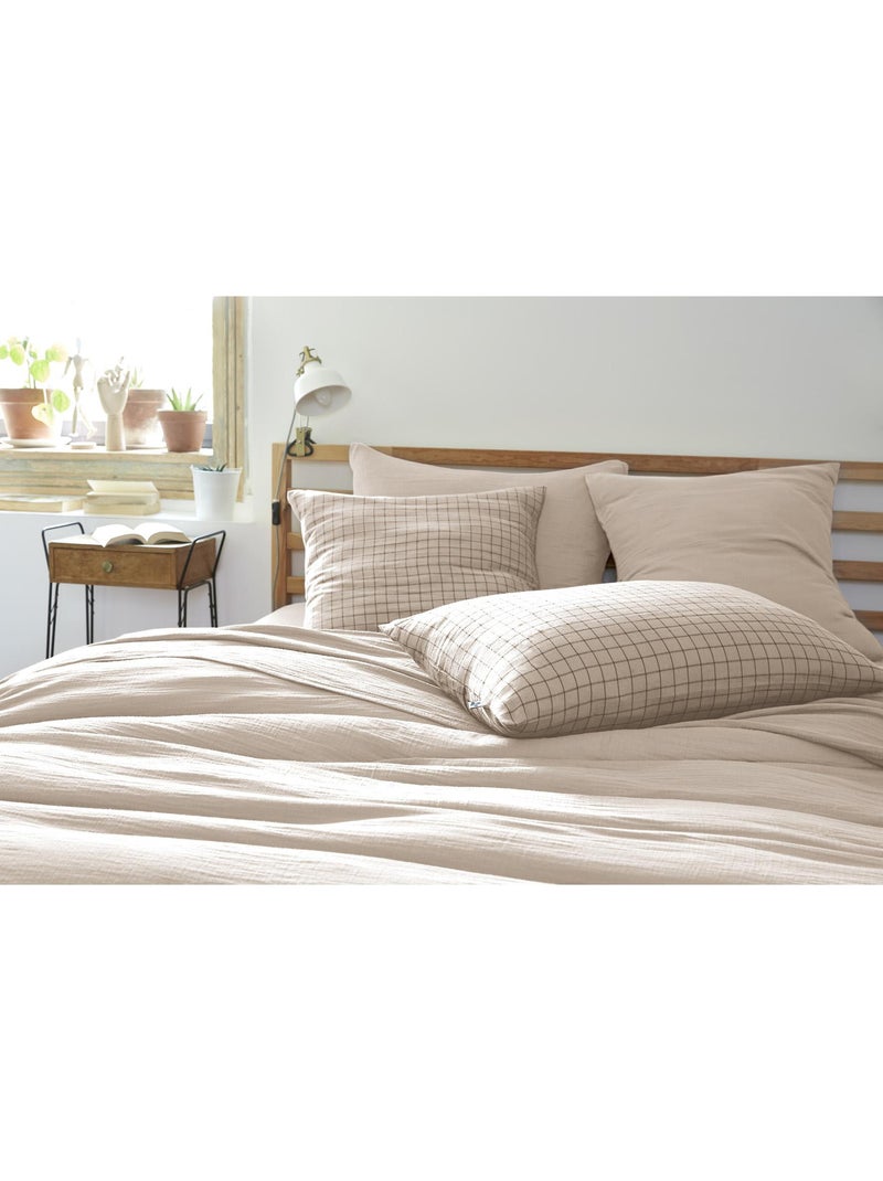 Taie d’oreiller – gaze de coton tissée – petits carreaux - gaïa mix Beige Pampa - Kiabi