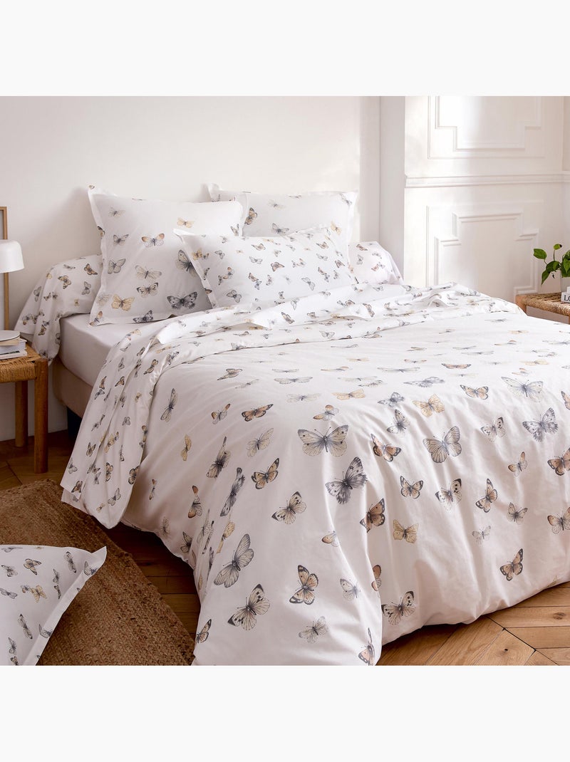 Taie d’oreiller percale de coton 80 fils motif papillons Blanc - Kiabi