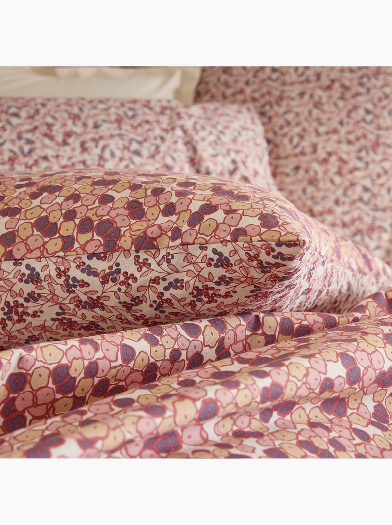 Taie d'oreiller réversible en coton motif floral Violet prune - Kiabi