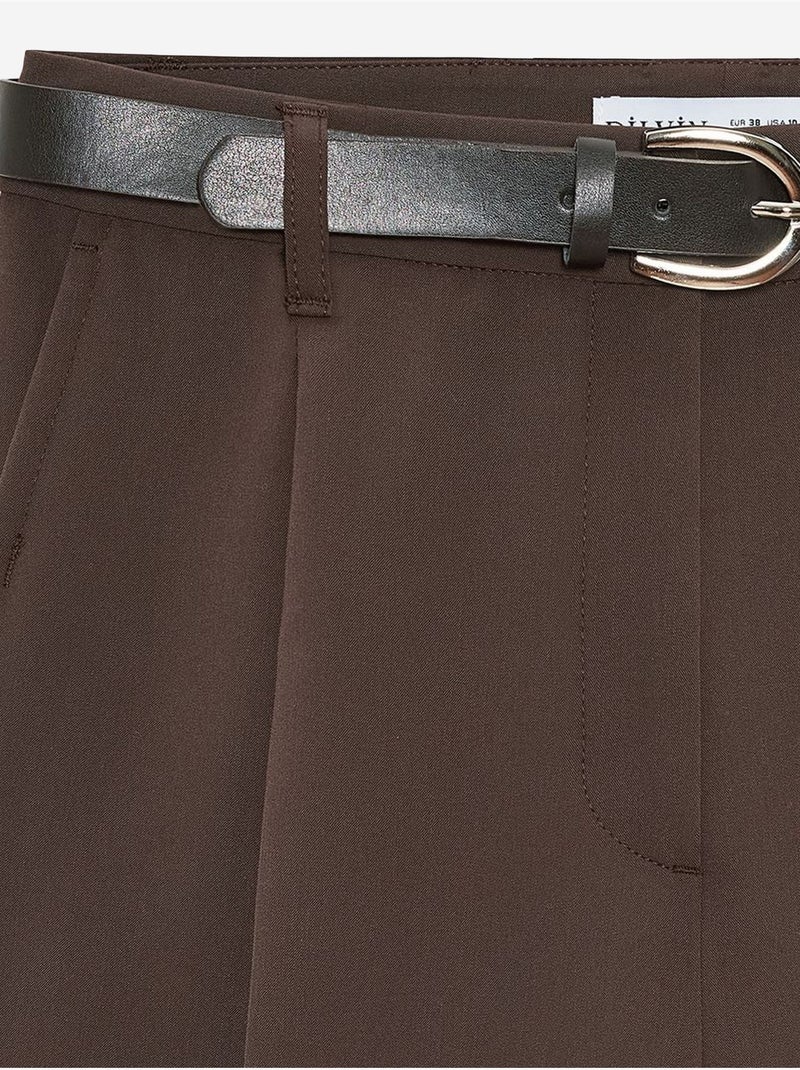 Tailored short met hoge taille en wijde pijp dilvin Bruin - Kiabi