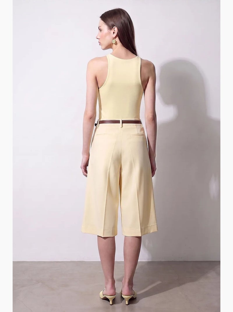 Tailored short met hoge taille en wijde pijp dilvin Citroengeel - Kiabi