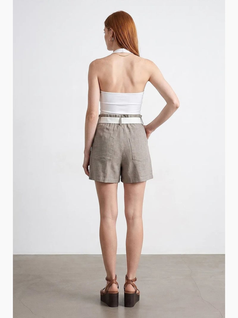 Tailored short met hoge taille en wijde pijp dilvin Zand - Kiabi
