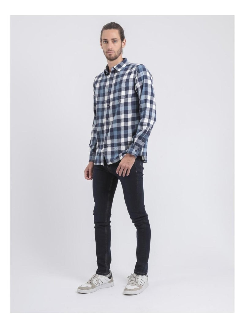 TAKOS geruit overhemd met lange mouwen Marineblauw - Kiabi