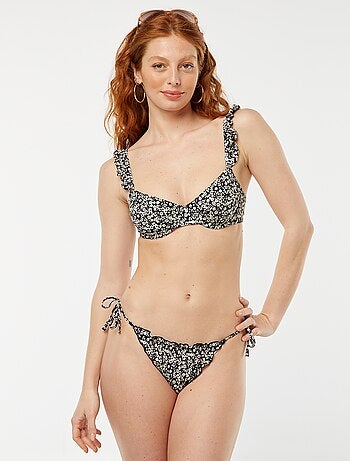 Tanga de bain fleuri avec liens à nouer