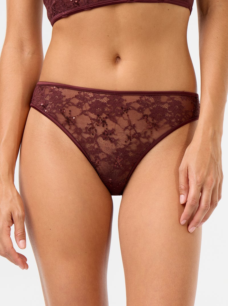 Tanga en dentelle à sequins Marron - Kiabi