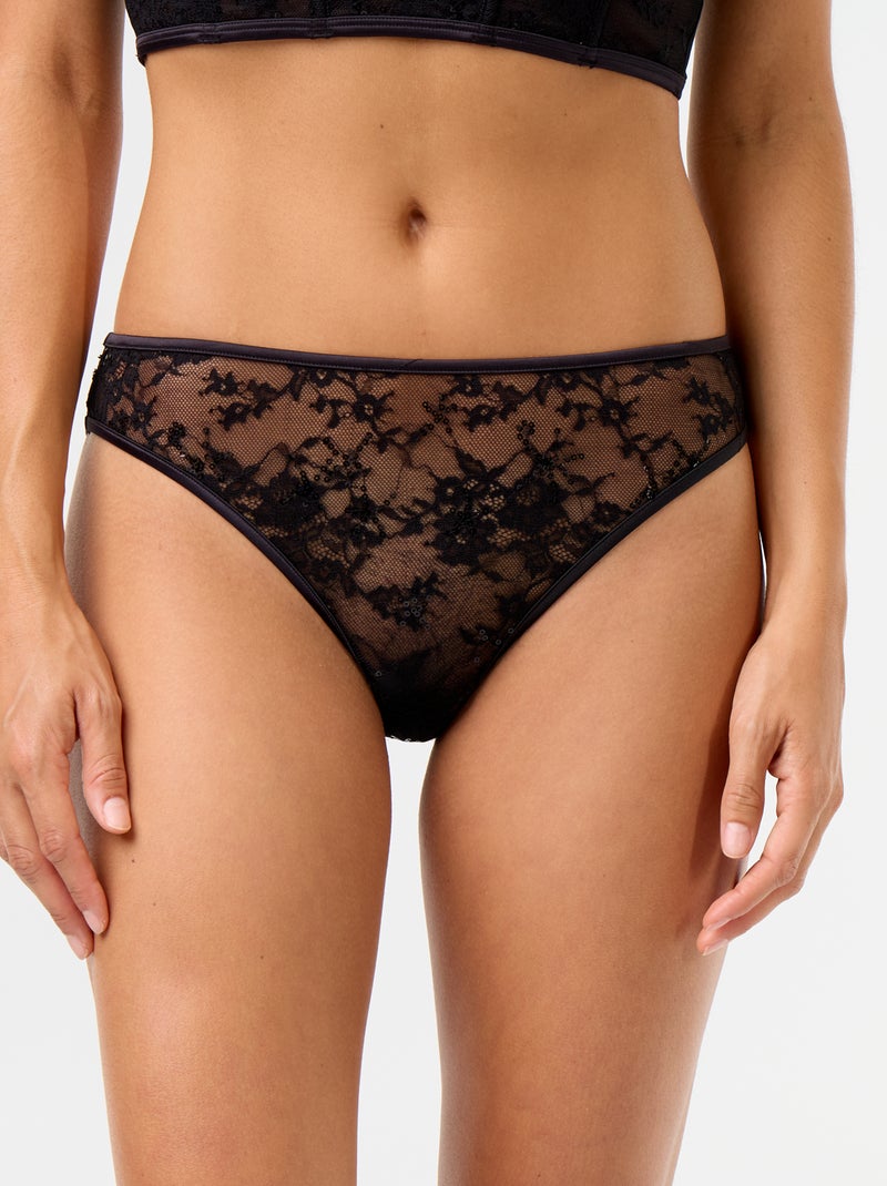 Tanga en dentelle à sequins Noir - Kiabi