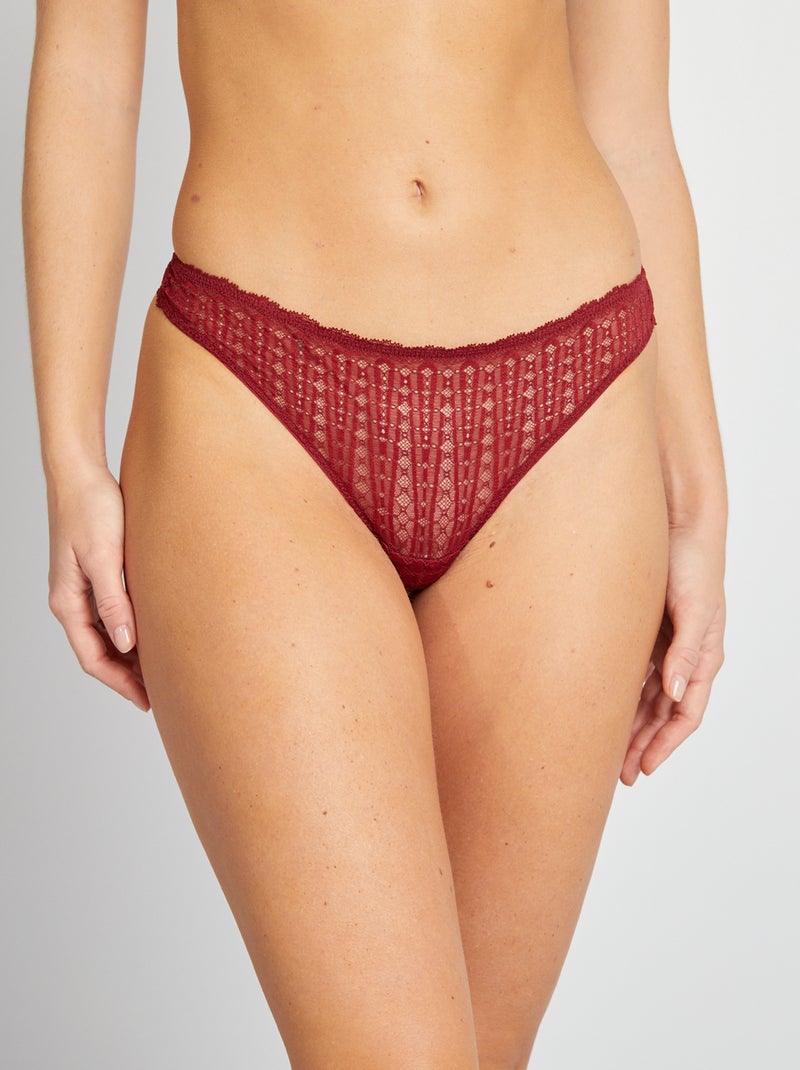 Tanga en dentelle avec bijou Bordeaux - Kiabi