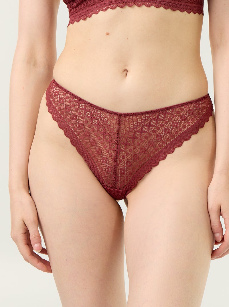Tanga en dentelle Bordeaux - Kiabi